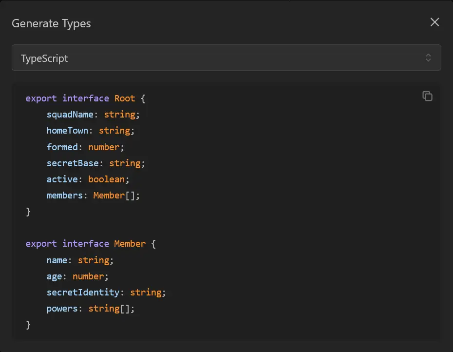 JSON Crack TypeScript 类型生成